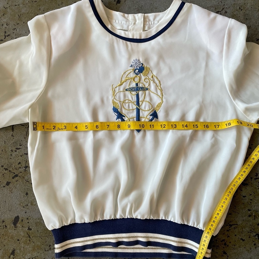 Laura & Jayne Collection Embroidered Nautical Anchor Cream and Navy Top Size 14 - Picture 4 of 6